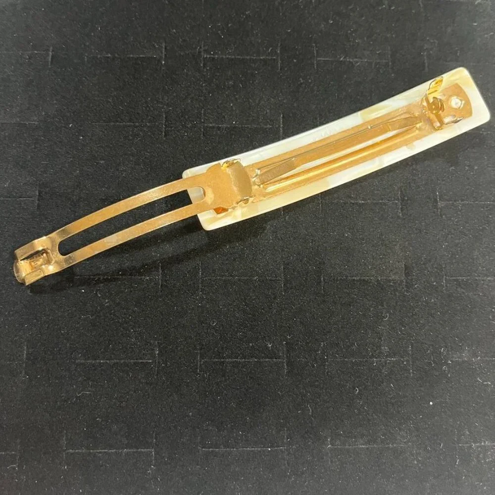 France Luxe Rectangular Barrette Alba Cream Gold Tone 3.5”